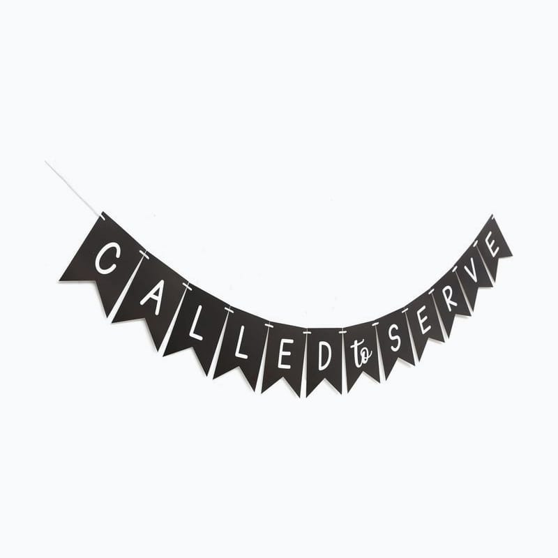 Black pennant banner that spells Called to Serve