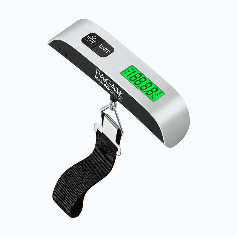 Handheld digital luggage scale with a strap and a backlit display