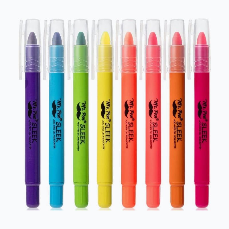 Eight twist-up gel highlighters in bright colors